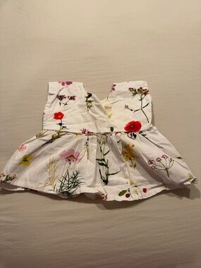 Girls White Floral Peplum Top - Multicolor Flower Print
